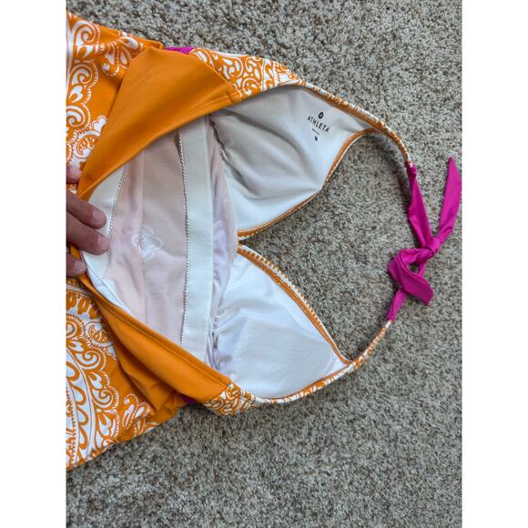 ATHLETA women's swim Tankini top, size Medium; Orange & Pink, halter style - Picture 5 of 5